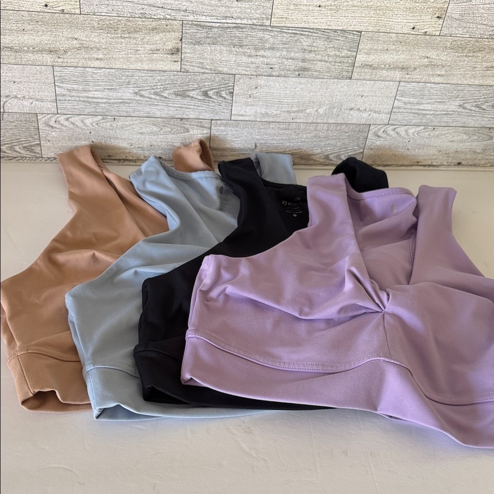 Set of 4 Ribbed Seam Sports Bras - Lavender, Black, Blue, Nude